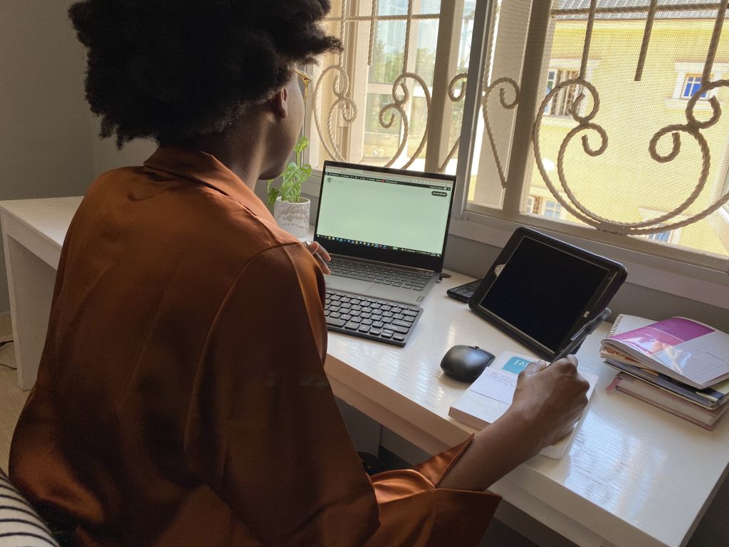 A freelancer at her workspace